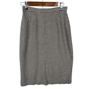 Vintage Houndstooth Skirt Wool Blend Size 6 Black White Preppy Old Money Pencil